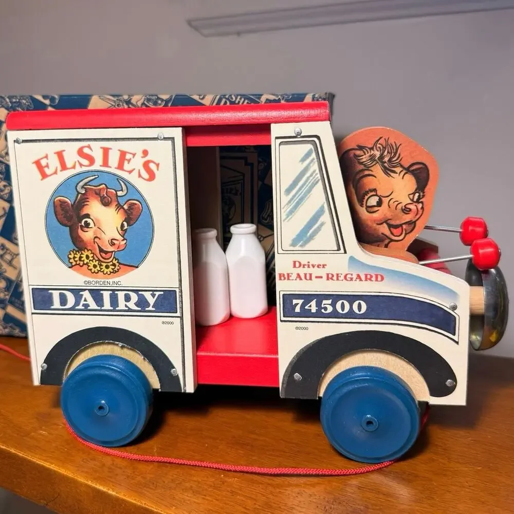 VTG Fisher Price ToyFest 2000 Elsie's Dairy Truck Wooden Pull Toy No 74500 Box